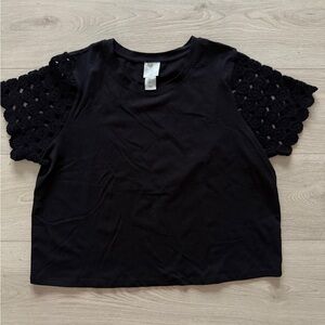 Joie Black Crop Top with Crochet Sleeves - size Large